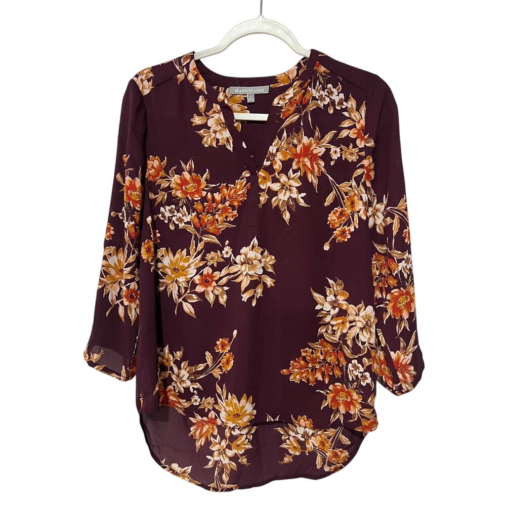 Daniel Rainn Top Koda Split Neck Floral Blouse Women's Size Small Petite NEW